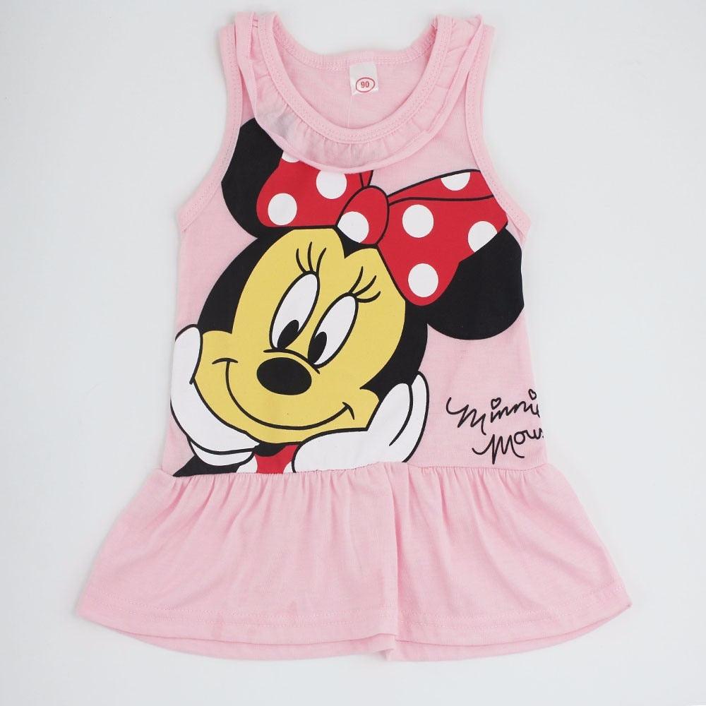 Disney princess Minnie dress Summer children clothes cotton sleeveless dress Mini dress baby Girl short Mickey mouse - Beige Street