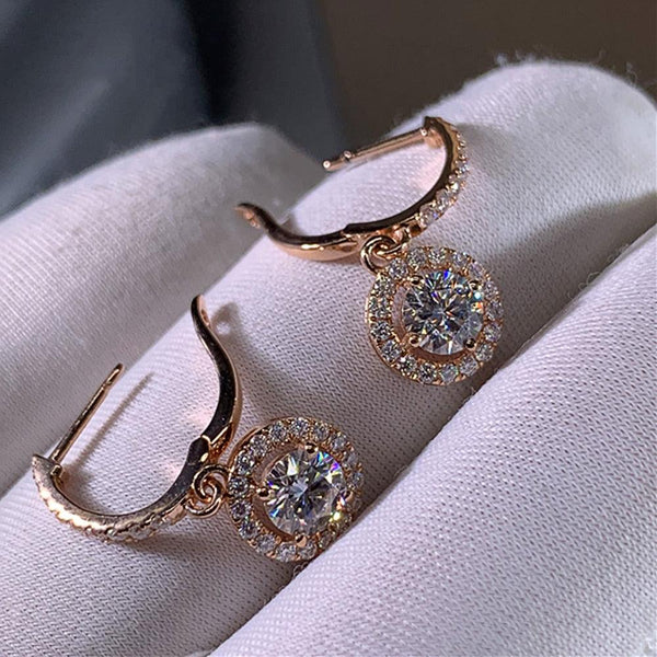 Huitan Versatile Classic Design Round Dangle Earrings For Women Dazzling Crystal CZ Engagement Wedding Jewelry Statement Earring - Beige Street