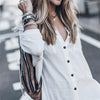 Elegant Women Loose Shirts Casual Pure Color V Neck Long Sleeved Summer Women&#39;s Fashion Blouses Tunic - Beige Street