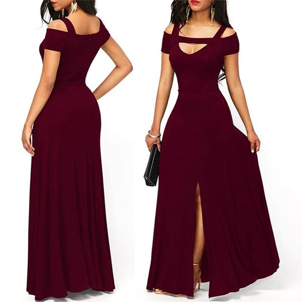 Hot Women&#39;s Dresses Casual Long Maxi Evening Party Beach Long Dress Solid Wine Red Black Square Collar Summer Costume - Beige Street