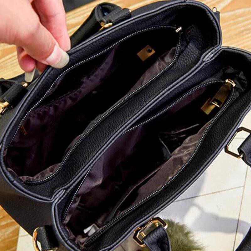 High Quality Women Handbag Large Capacity PU Leather Ladies Shoulder Bag Messenger Bag With Hairball Travel Bag Dropshipping 20# - Beige Street