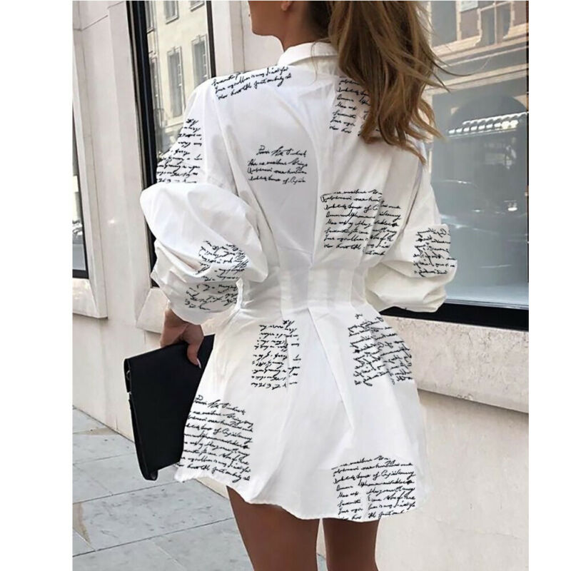 Women Letters Printing Long Blouses Fashion Ladies Chic V Neck Button Long Sleeve Shirt Tops Blouse blusas mujer de moda 2019