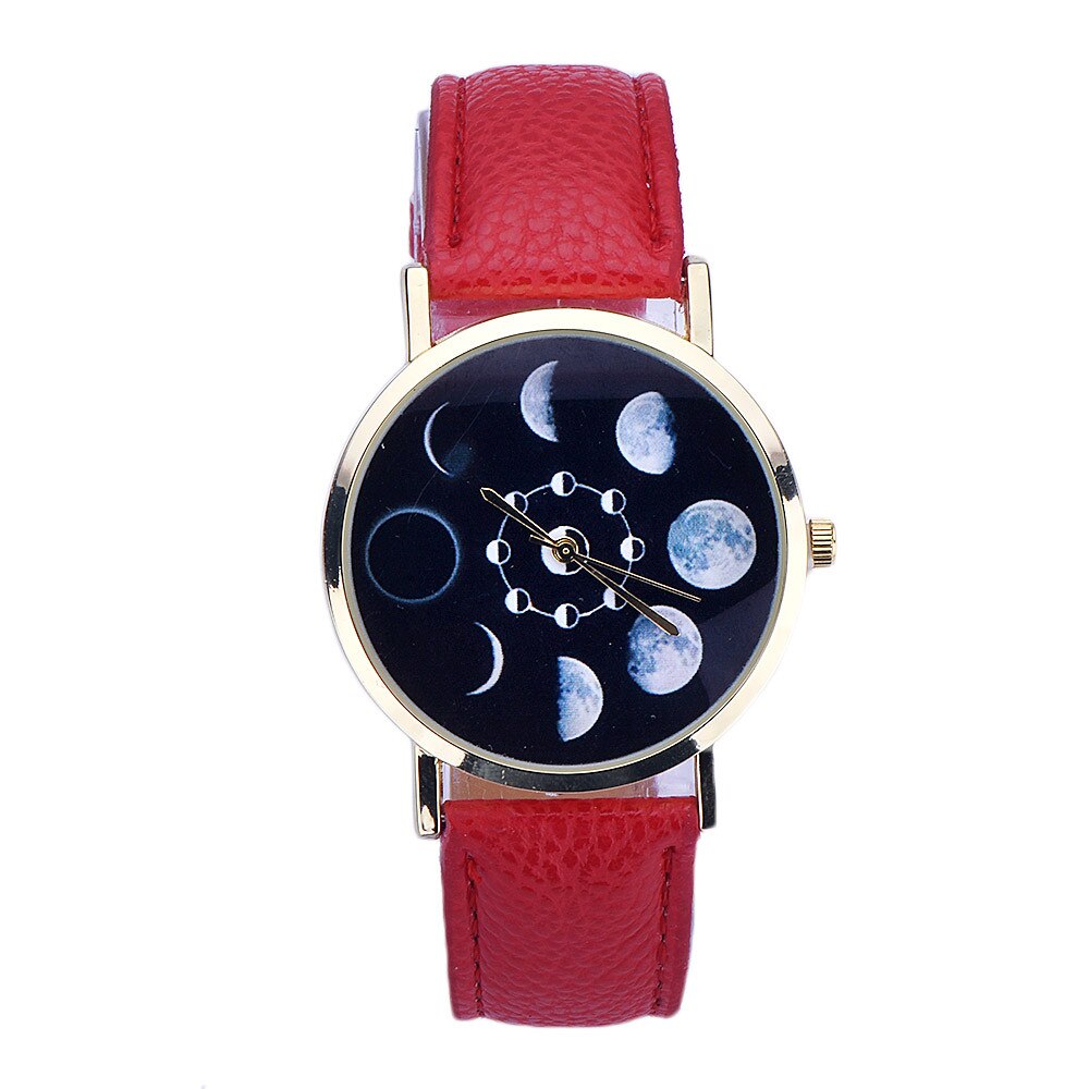 Women Lunar Eclipse Pattern Leather Analog Quartz Wrist Watch Quartz Wrist Watches New Dropshipping zegarek damsk Watches Femme