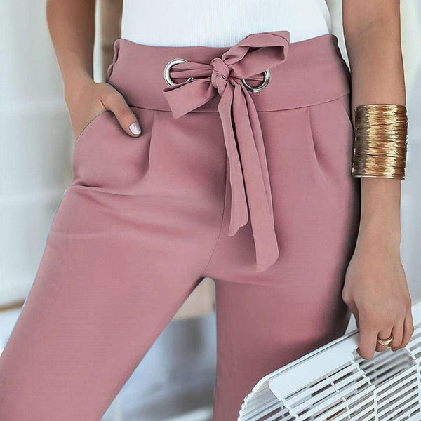 BornToGirl 2022 Fashion Casual Slim Pants For Women Spring Summer Streetwear High Waist Black Pink Khaki Capris Pants Trousers - Beige Street