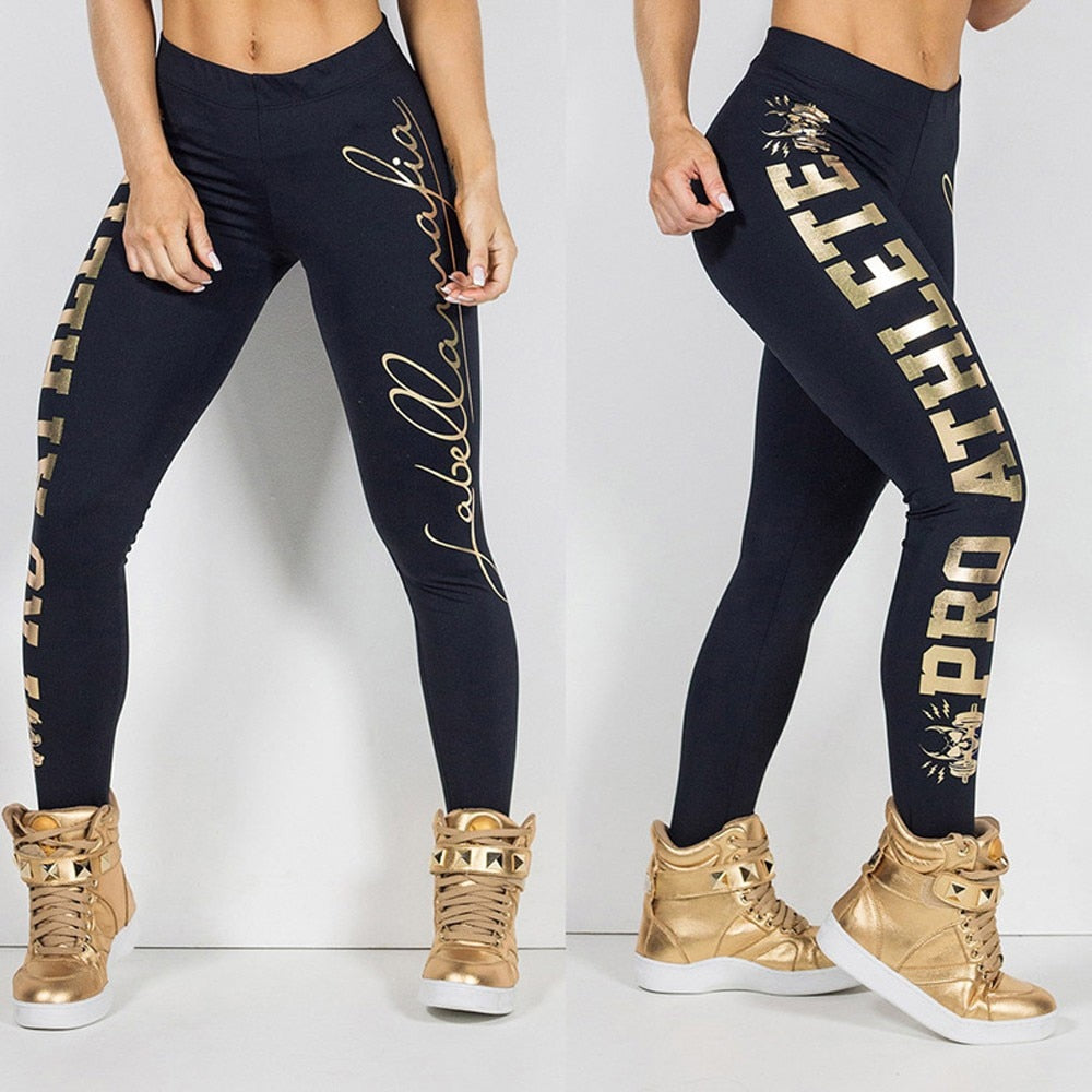 Letter Print Tights Seamless Women Fitness Gym Tights Push Up Sportswear Trousers