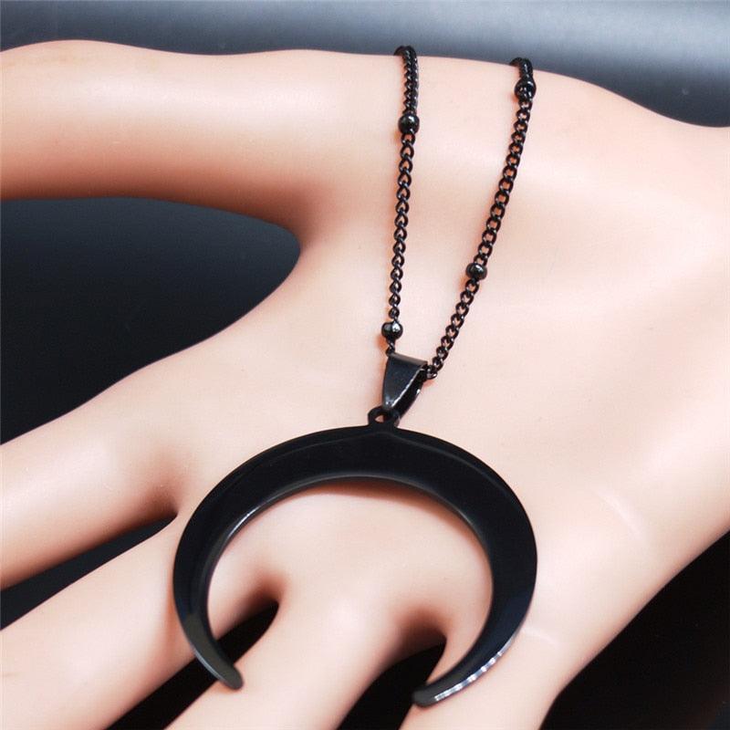 Gothic Stainless Steel Moon Necklace for Women Black Color Big Neckless Jewelry collar acero inoxidable mujer N3107S03 - Beige Street