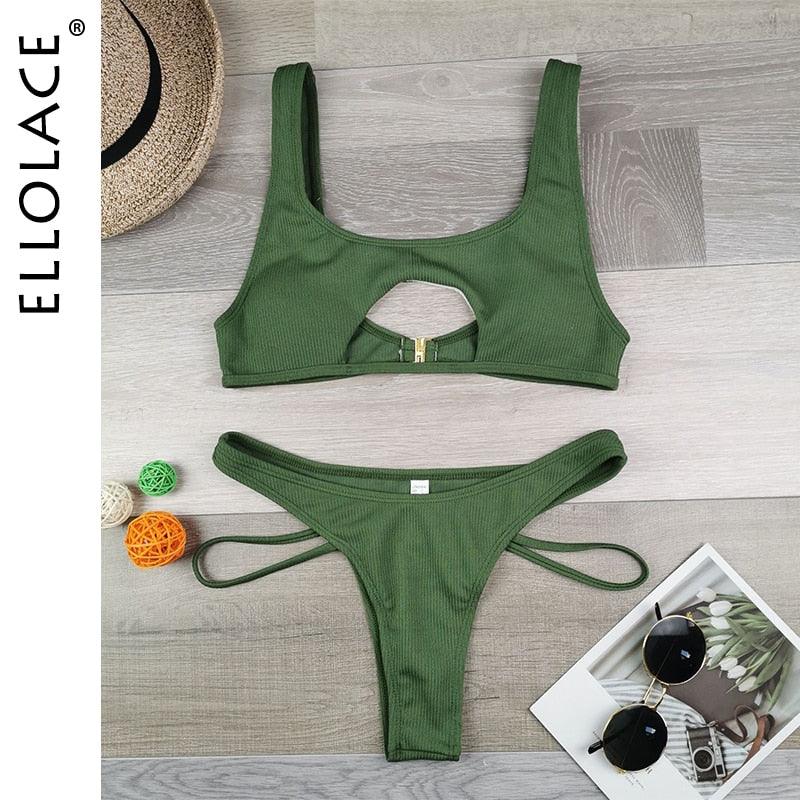 Ellolace Sexy Bikini Hollow Out Women's Swimsuit High Cut Micro Swimwear 2022 Stylish Bathing Suit Beach Outfits 2 Pieces - Beige Street