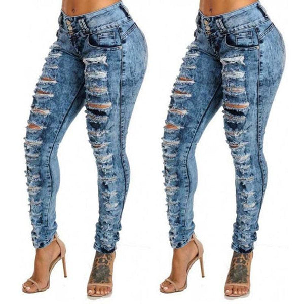 2020 Spring and Autumn Women&#39;s Jeans High Waist Pencil Pants Jeans European/American Cargo Pants Ripped Jeans for Women - Beige Street