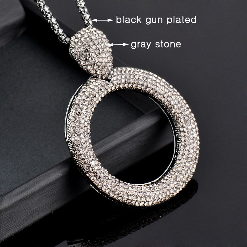 SINLEERY Dazzling Full Cubic Zirconia Hollow Round Pendant Long Necklace for Women Statement Maxi Jewelry Accessories MY102 SSA