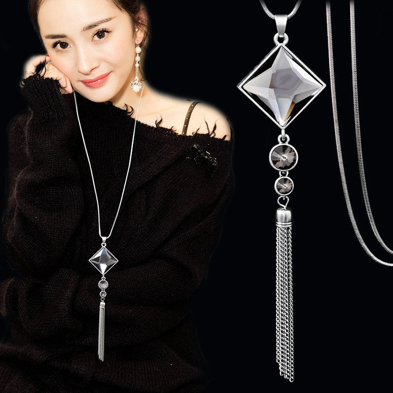 New Arrival Long Necklaces for Women 2022 Fashion Gray Crystal Choker Collier Femme Statement Necklaces & Pendants Accessories