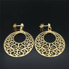 Stainless Steel Bohemia Flower of Life Stud Earrings Women Gold Color Oval Earrings Boho Big Jewelry boucle d oreille E9314S04