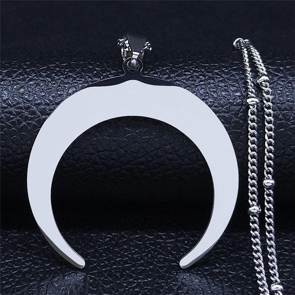 Gothic Stainless Steel Moon Necklace for Women Black Color Big Neckless Jewelry collar acero inoxidable mujer N3107S03 - Beige Street