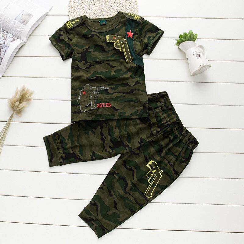 Boys Clothing Sets 2022 Fashion Summer Solid Cotton Camouflage T-shirts + Pants Kids Boys Suit Casual Style Children Sets - Beige Street