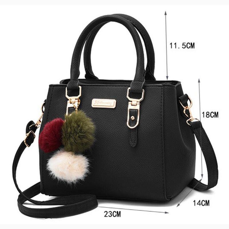 High Quality Women Handbag Large Capacity PU Leather Ladies Shoulder Bag Messenger Bag With Hairball Travel Bag Dropshipping 20# - Beige Street