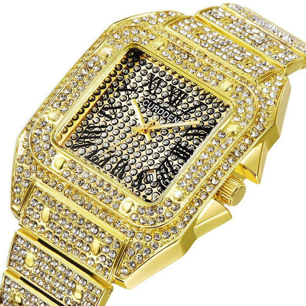 Luxury Crystal Quartz Watch Roman Numerals Watch for Women Round Dial Stainless Steel Strap Buckle Wristwatch Montre Femme