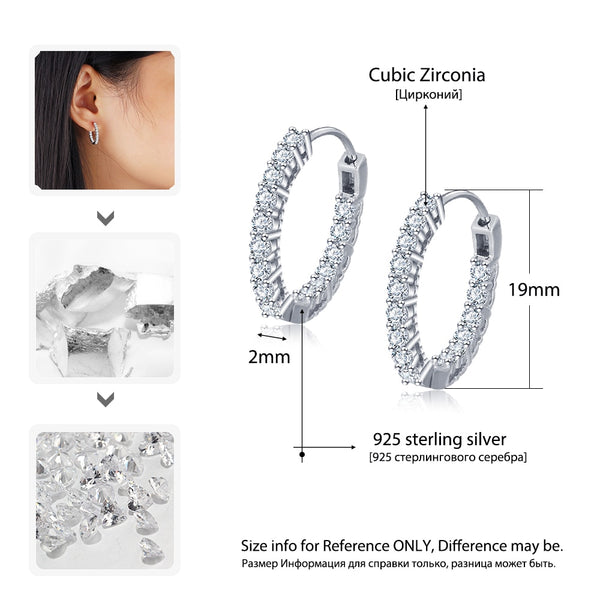 Trendy 925 Sterling Silver Hoop Earrings for Women Sparkling Cubic Zirconia Wedding Jewelry Gift