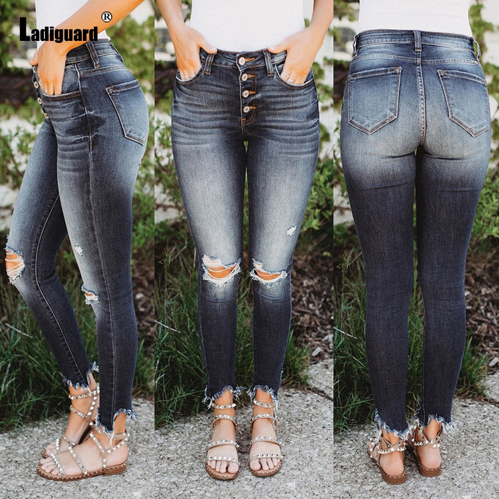 Ladiguard Sexy Vintage Jeans Women Fashion Denim Pants Skinny