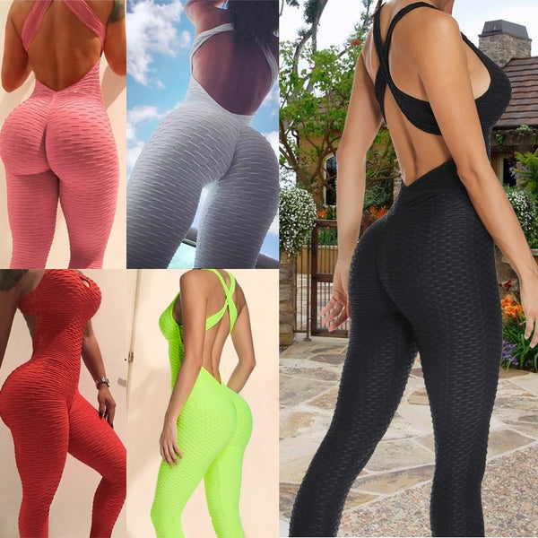 Women&#39;s Sport Yoga Gym Athletic Rompers Suit Fitness Workout Bodysuits Running Fitness Leggings Pants Casual Clubwear