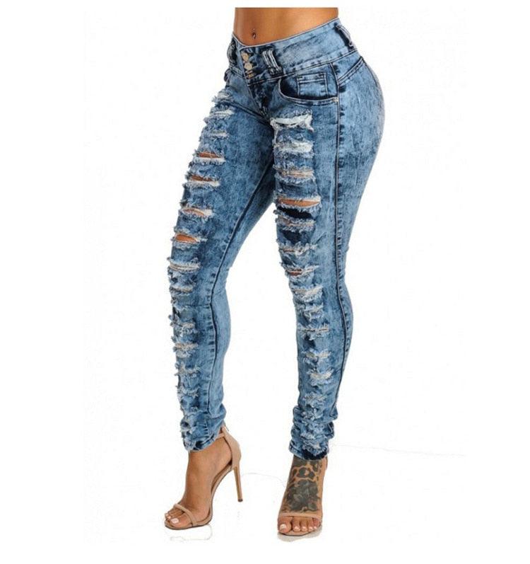 2020 Spring and Autumn Women's Jeans High Waist Pencil Pants Jeans European/American Cargo Pants Ripped Jeans for Women - Beige Street