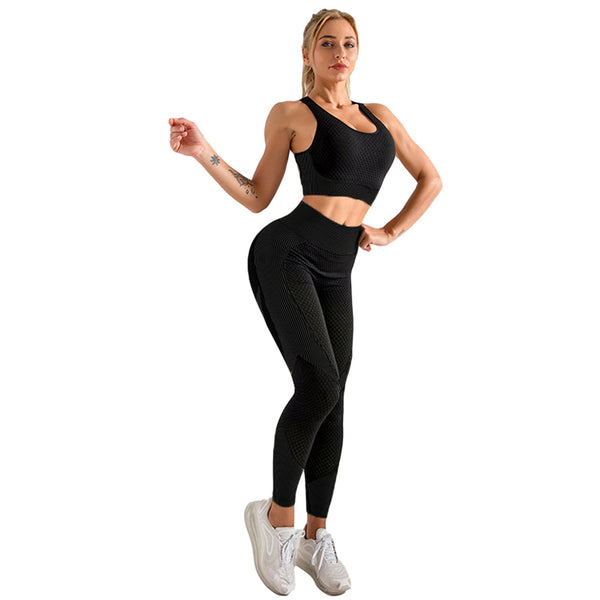 Women Yoga Outfit Workout Gym High Waist Leggings with Sport Bra