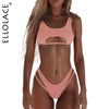 Ellolace Sexy Bikini Hollow Out Women&#39;s Swimsuit High Cut Micro Swimwear 2022 Stylish Bathing Suit Beach Outfits 2 Pieces - Beige Street