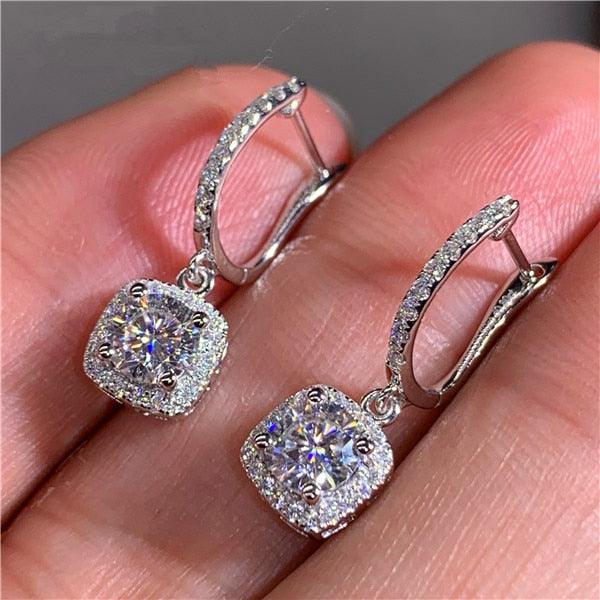 Huitan Versatile Classic Design Round Dangle Earrings For Women Dazzling Crystal CZ Engagement Wedding Jewelry Statement Earring - Beige Street