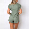 Women Romper Summer Solid Bodysuits Deep V Neck Short Sleeve Buttons Cotton And Linen Casual Jumpsuits Short Overalls 2020 New