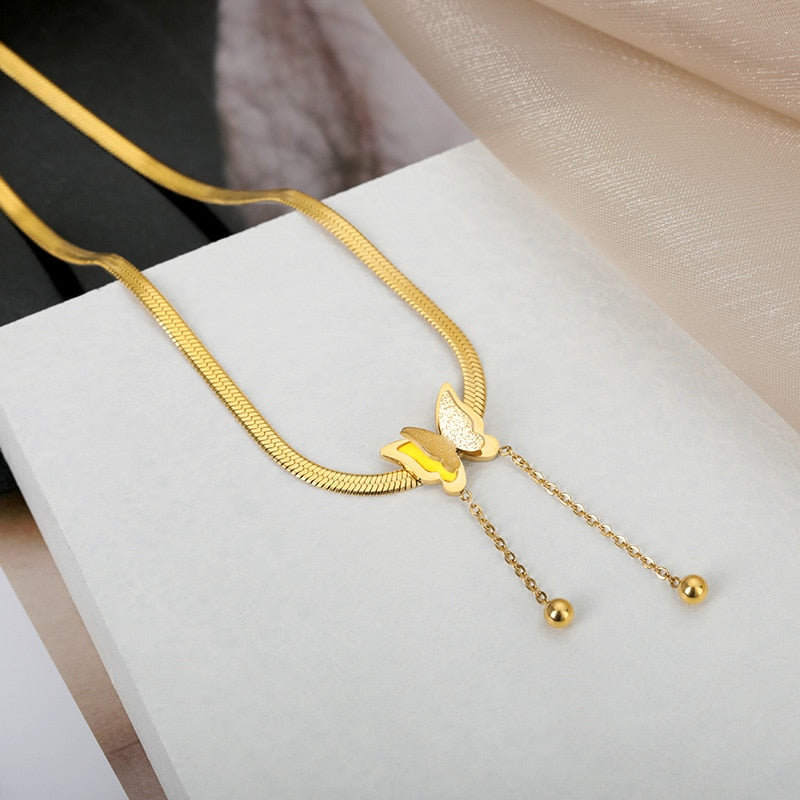 Vintage Butterfly Necklace For Women Gold Stainless Steel Blade Snake Chains Aesthetic Charms Choker Women jewelry Gift To Mujer