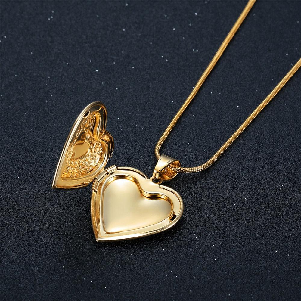 Gold Color Memorial Women Love Heart Photo Locket Pendant Fashion Openable Picture Locket Necklace Jewelry - Beige Street