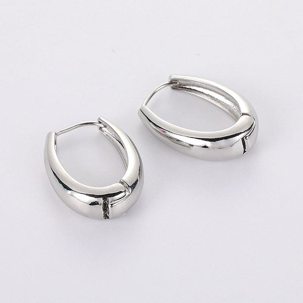 2022 New Classic Copper Alloy Smooth Metal Hoop Earrings For Woman Fashion Korean Jewelry Temperament Girl&#39;s Daily Wear earrings - Beige Street