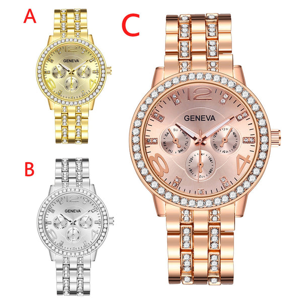 Women Fashion Watch Clock Stainless Steel Casual Wrist Crystal Jewelry Rhinestone Watch Ladies Quartz Wristwatch Bracelet