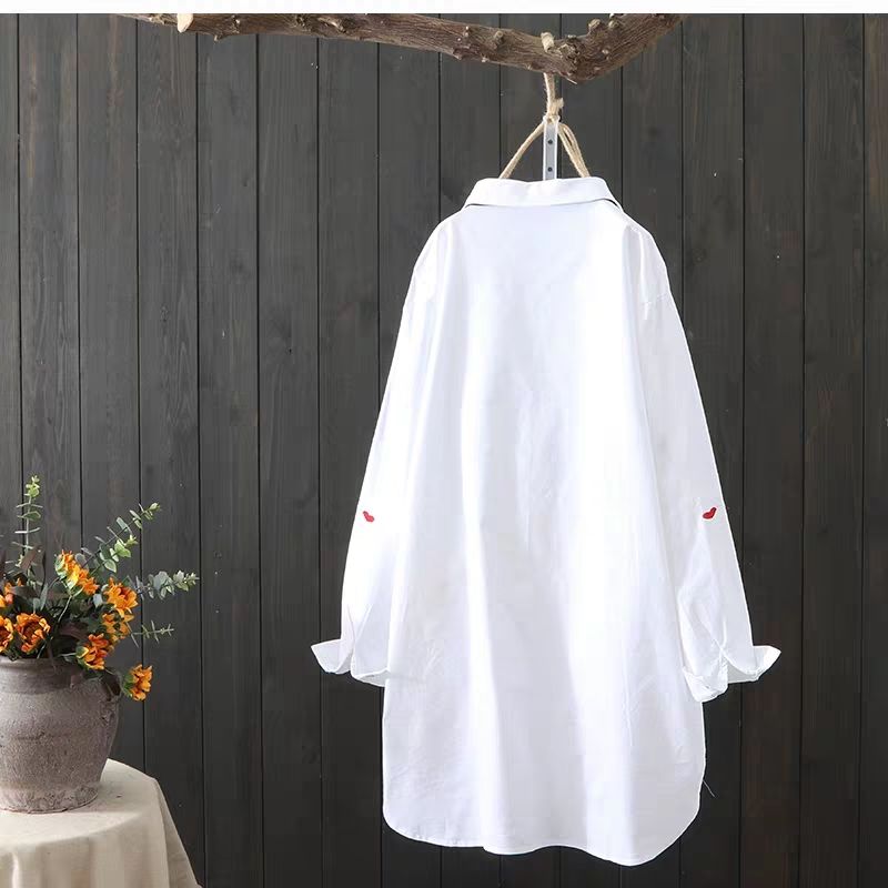 Plus size Cotton Embroidery women loose long white shirts 2019 spring autumn NEW casual ladies blouse female tops oversize