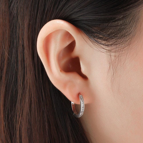 925 Sterling Silver Round Hoop Earrings for Women Classic Style Cubic Zirconia Paved Circle Earrings Fine Jewelry (Lam Hub Fong) - Beige Street