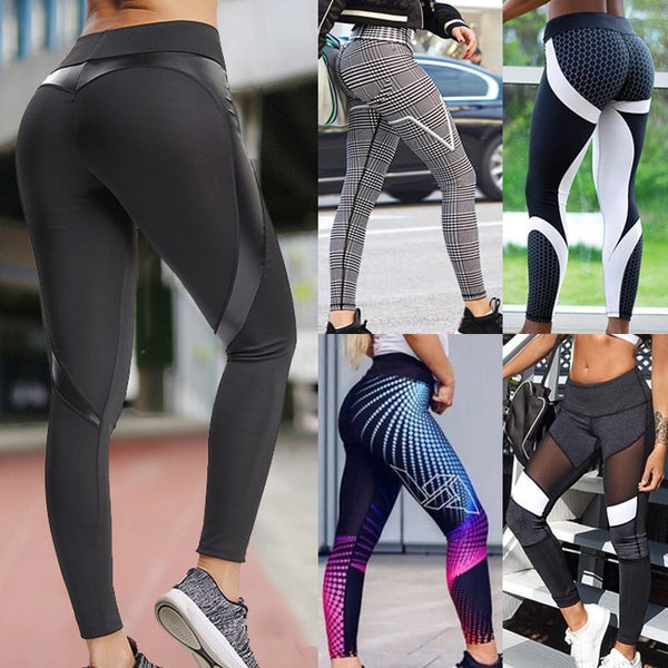 Women Yoga Pants Patchwork Elastic Sport Leggings Fitness Compression Sportswear Trousers Sexy Running Tights Causal Gym Leggins