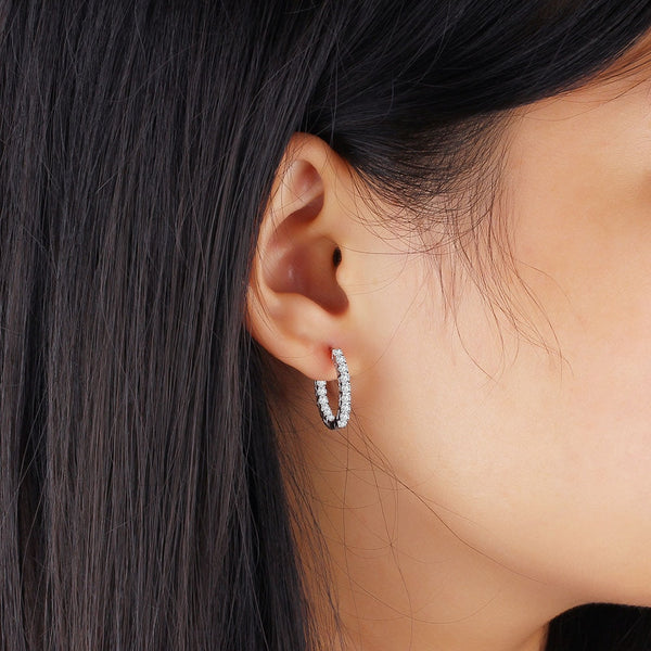 Trendy 925 Sterling Silver Hoop Earrings for Women Sparkling Cubic Zirconia Wedding Jewelry Gift