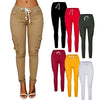 Sexy Women Pants Fitness Solid Trousers Casual Female Multi-Pockets Drawstring Tie Trousers Slight Jogger Pencil Pants Oversized