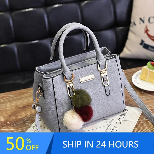 High Quality Women Handbag Large Capacity PU Leather Ladies Shoulder Bag Messenger Bag With Hairball Travel Bag Dropshipping 20# - Beige Street