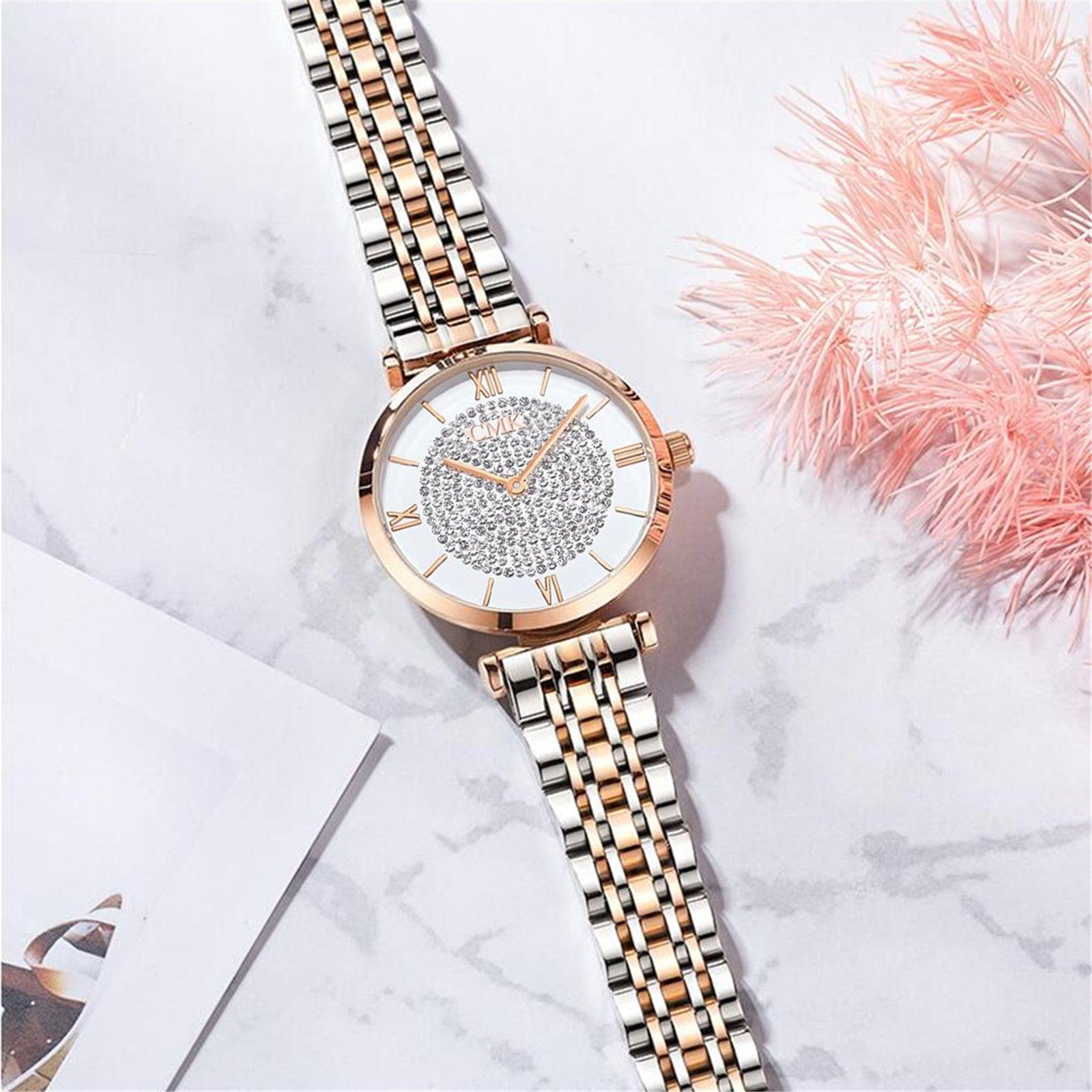 Fashion Women Watches Rose Gold Luxury Stainless Steel Ladies Wristwatches Female Bracelet Watch Gifts Relogio Feminino Clock - Beige Street