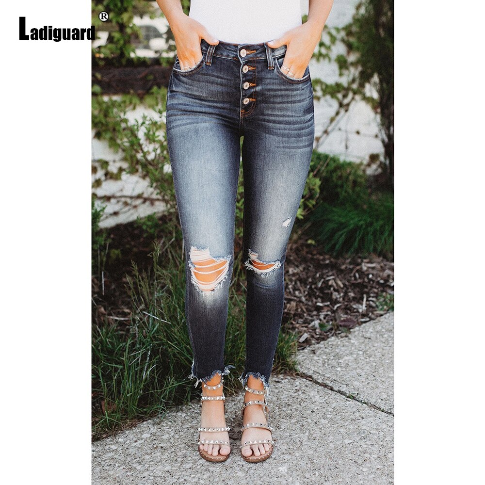 Ladiguard Sexy Vintage Jeans Women Fashion Denim Pants Skinny