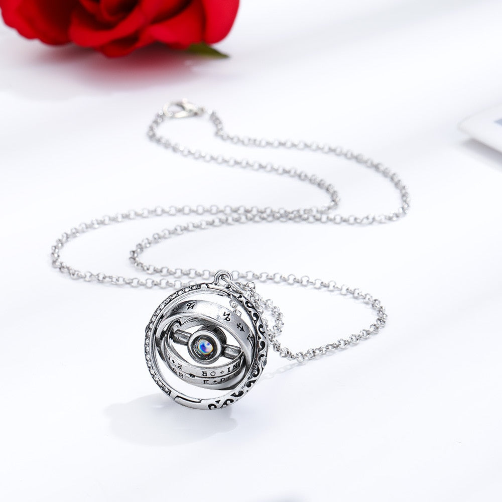 Openable Astronomical Ball Projection Necklace 100 Language I Love You Pendant Necklace for Women Choker Valentine's Day Gift