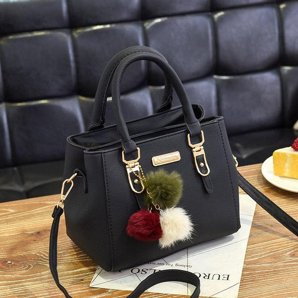 High Quality Women Handbag Large Capacity PU Leather Ladies Shoulder Bag Messenger Bag With Hairball Travel Bag Dropshipping 20# - Beige Street