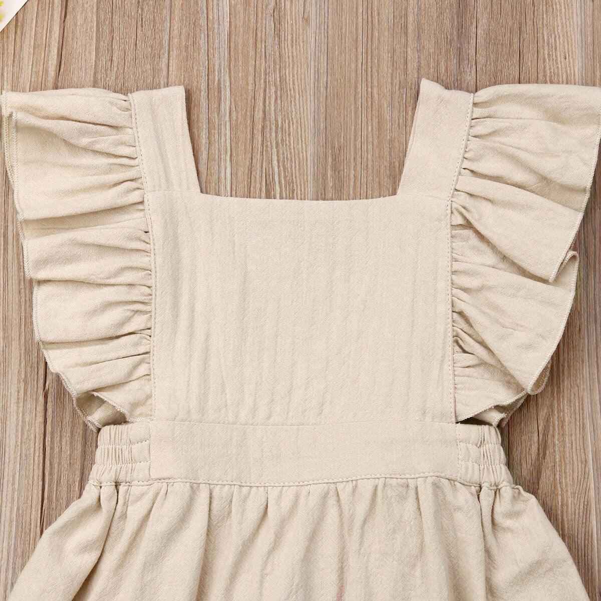 1-6years Toddler Baby Girl Dress Children Clothes Girls Ruffle Sleeve Dress Solid Sleeveless Sundress Kids Summer Outfit - Beige Street