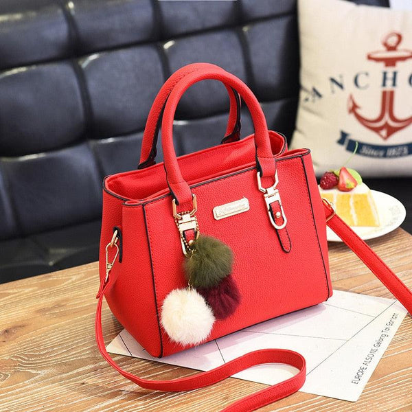 High Quality Women Handbag Large Capacity PU Leather Ladies Shoulder Bag Messenger Bag With Hairball Travel Bag Dropshipping 20# - Beige Street