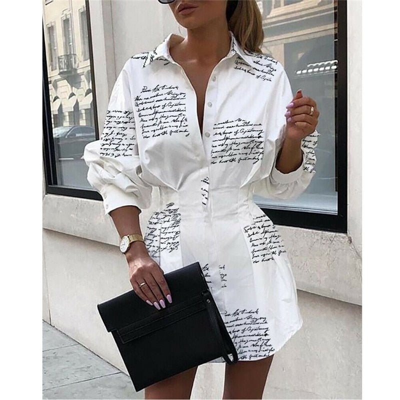 Women Letters Printing Long Blouses Fashion Ladies Chic V Neck Button Long Sleeve Shirt Tops Blouse blusas mujer de moda 2019