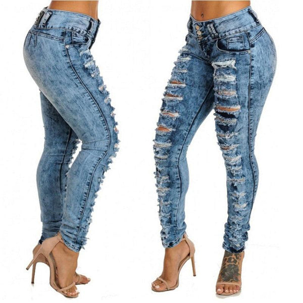 2020 Spring and Autumn Women&#39;s Jeans High Waist Pencil Pants Jeans European/American Cargo Pants Ripped Jeans for Women - Beige Street
