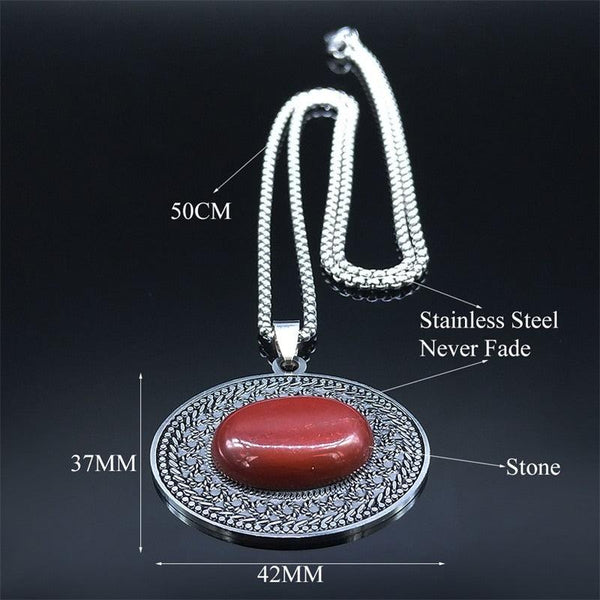 Bohemia Red Natural Stone Stainless Steel Necklace Chain Silver Color Big Necklaces Flower Jewelry collier boheme N3607S04 - Beige Street