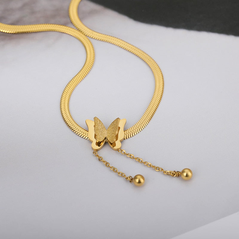 Vintage Butterfly Necklace For Women Gold Stainless Steel Blade Snake Chains Aesthetic Charms Choker Women jewelry Gift To Mujer