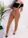 Women Streetwear Long Pants Bandage Design Button Pockets Decor High Waist Pencil Pants Lady Slim Hips Shoulder Straps Trousers