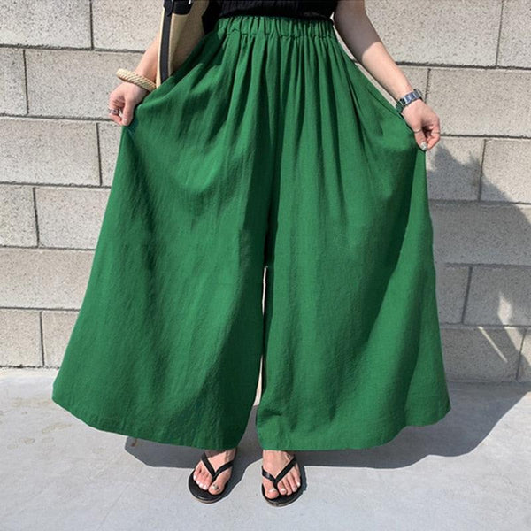 DASSWEI Fashion Summer Linen Wide Leg Pants For Women 2022 Casual Elastic High Waist Long Trousers Female Solid Larg Size Pants - Beige Street