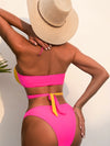 Red &amp; Yellow Splicing Bikini Set Sexy Cross Halter Hollow Out Swimsuit 2022 New Backless Bandage Triangle Swimwear Women Beach